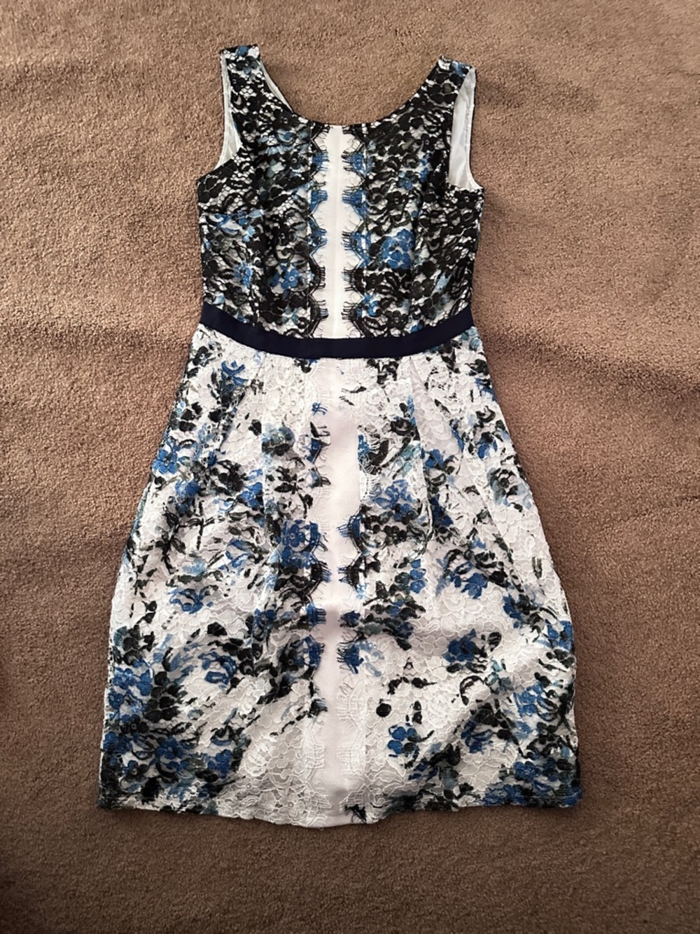 Karl Lagerfeld Floral Lace Fit-and-Flare Dress in Blue and Black